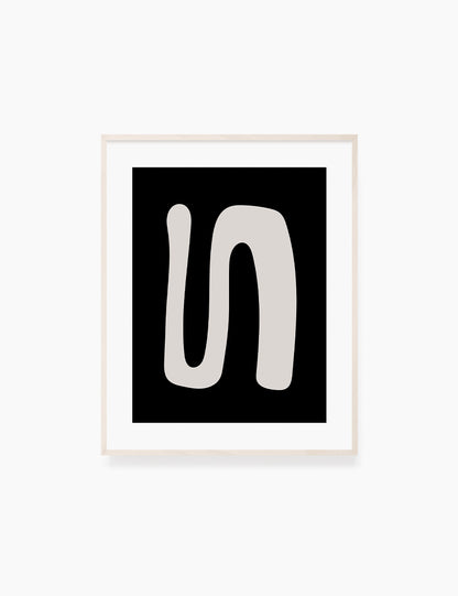Black and Beige Minimalist Art. Abstract Curvy Shape.