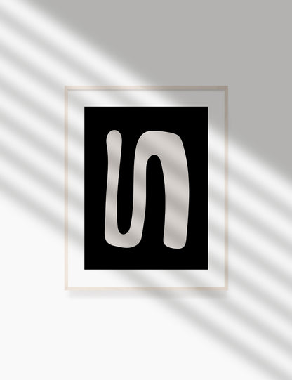 Black and Beige Minimalist Art. Abstract Curvy Shape.