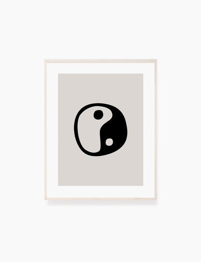 YIN YANG Symbol. Black and Beige Minimalist Abstract Art.