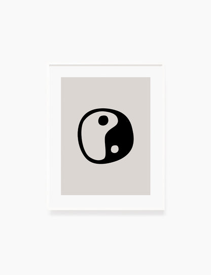 YIN YANG Symbol. Black and Beige Minimalist Abstract Art.