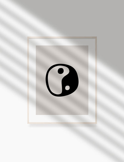 YIN YANG Symbol. Black and Beige Minimalist Abstract Art.
