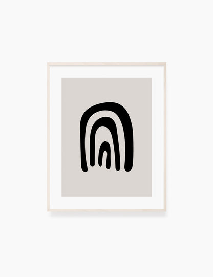 RAINBOW. Black and Beige Minimalist Art. Abstract Shapes.