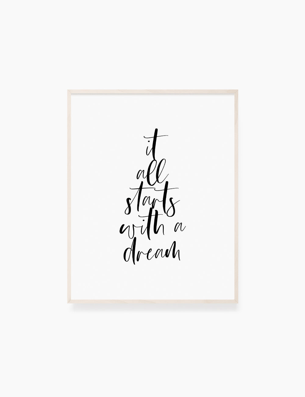 Printable Wall Art Quote: IT ALL STARTS WITH A DREAM. Printable Poster. Inspirational Quote. Motivational Quote. WA001 - Paper Moon Art & Design