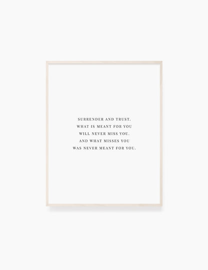 Printable Wall Art Quote: SURRENDER AND TRUST Printable Poster. Inspirational Quote. Motivational Quote. WA007 - Paper Moon Art & Design