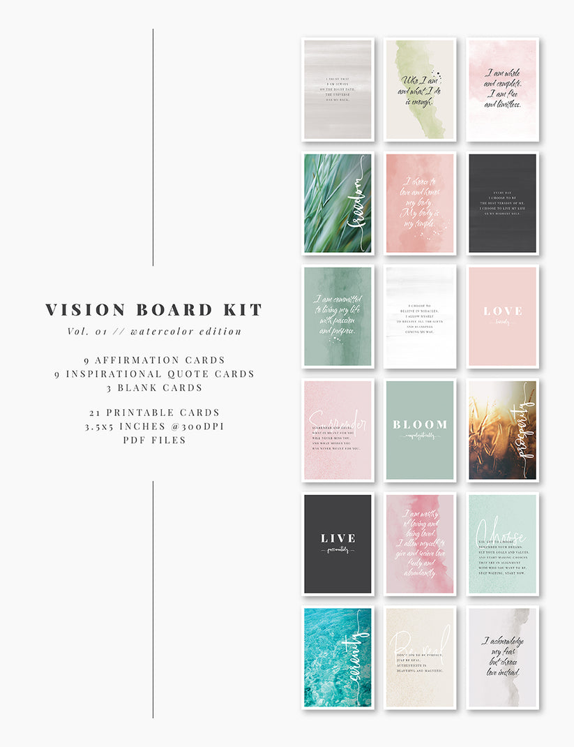 Printable Vision Board Kit 01: Affirmation Cards, Inspirational Quotes ...