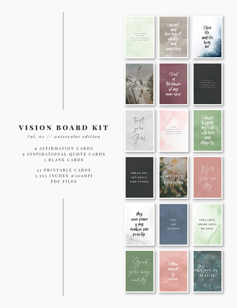 Printable Vision Board Kit 02: Affirmation Cards and Inspirational Quo ...