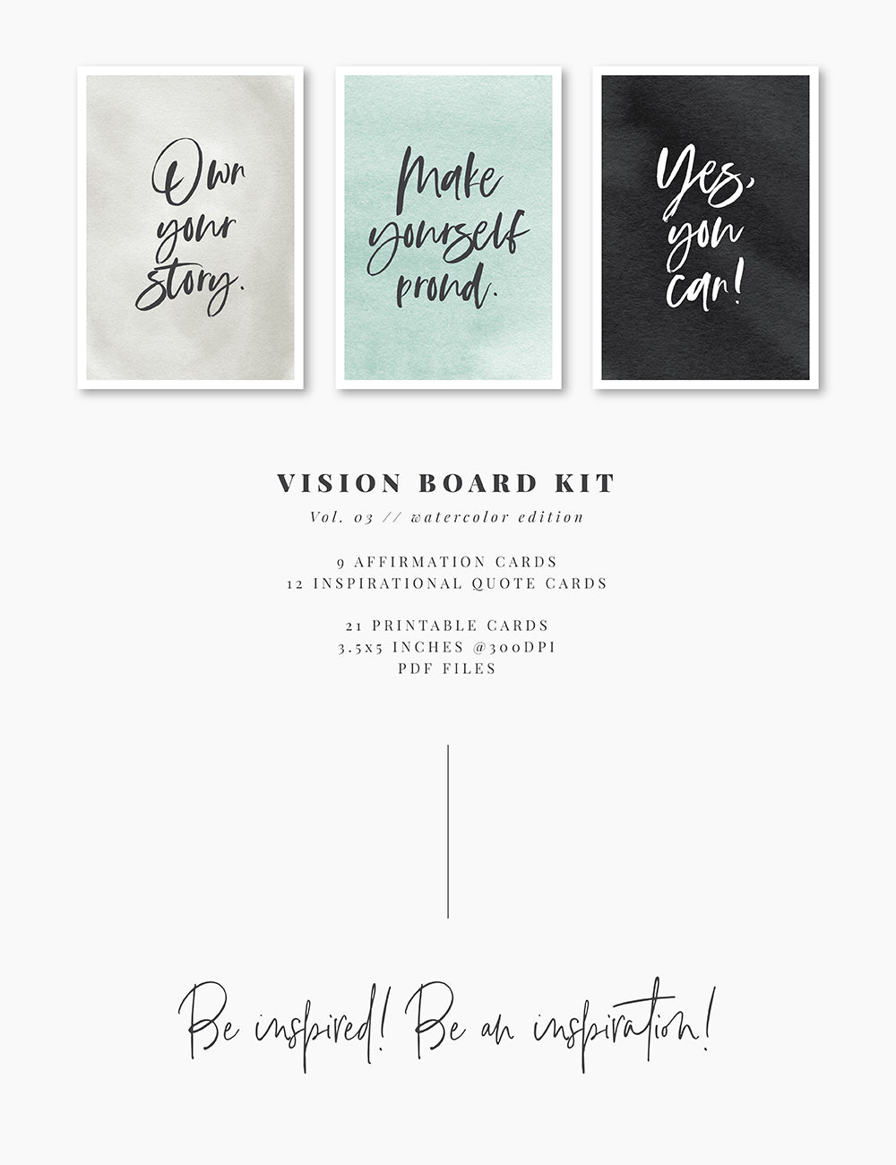 Vision Board Printables Kit, Printable Quotes & Affirmation Cards, Printable Journal & Planner Cards, 3.5x5, 3x4, 2x3
