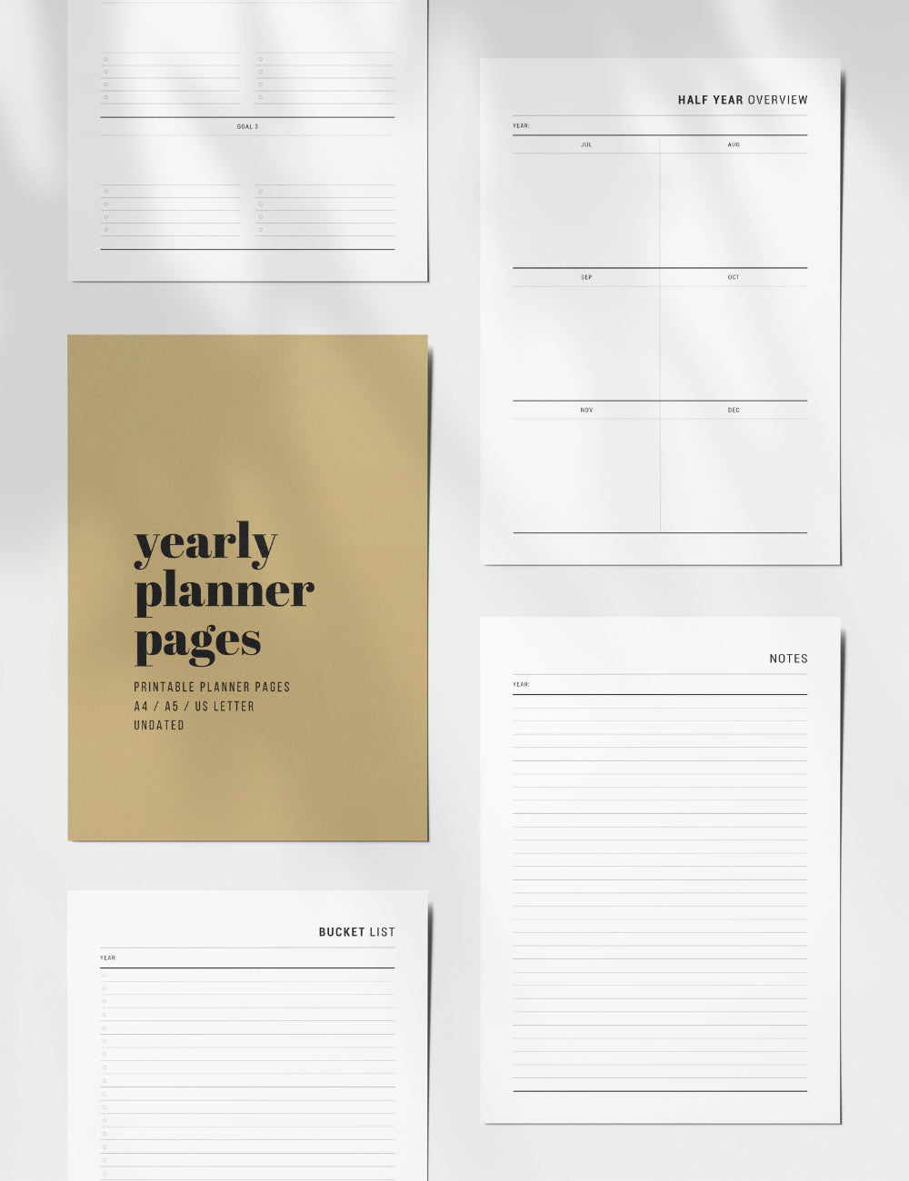 Printable Yearly Planner | Undated | Printable Planner Essentials | A4 | A5 | US Letter | Printable Planner Pages | Minimal Aesthetic | Clean Design | PDF + JPEG | PAPER MOON Art & Design